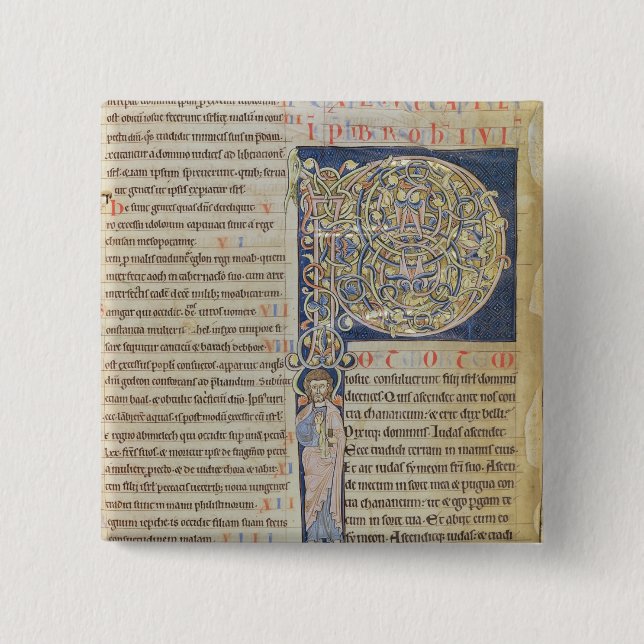 Historiated initial 'P' 2 Inch Square Button (Front)