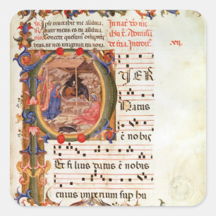 Historiated initial 'P' depicting the Nativity Square Sticker