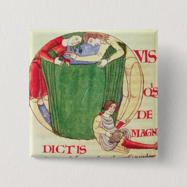 Historiated initial 'Q' depicting drapers 2 Inch Square Button (Front)