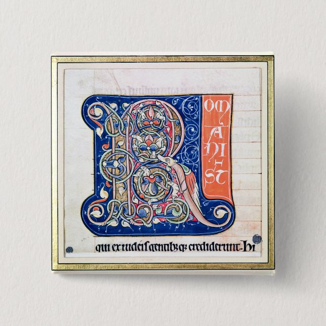 Historiated initial 'R' 2 Inch Square Button (Front)