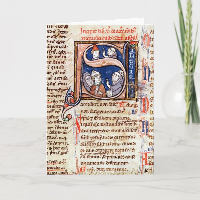 Historiated initial 'S' depicting Pope Gregory Note Card (Front)