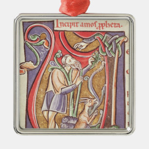 Historiated initial 'V' depicting Amos Metal Ornament