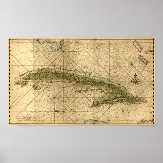 Historic 1639 Map of Cuba by Joan Vinckeboons Poster (Front)