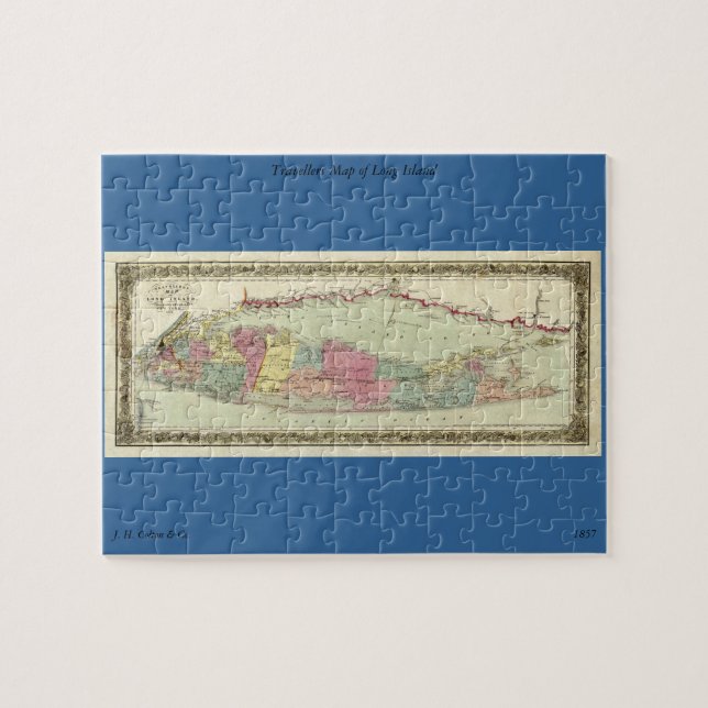 Historic 1855-1857 Travellers Map of Long Island Jigsaw Puzzle (Horizontal)