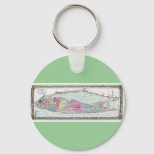 Historic 1855-1857 Travellers Map of Long Island Keychain