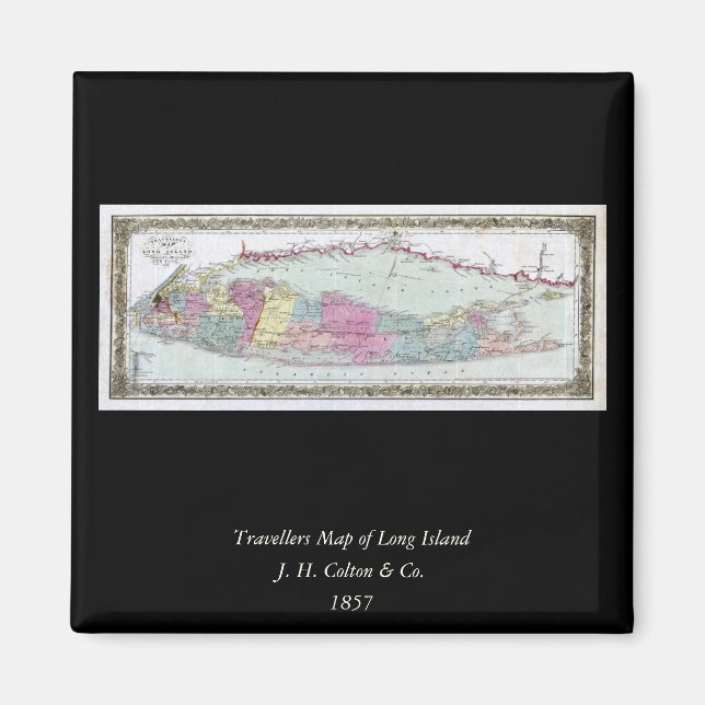 Historic 1855-1857 Travellers Map of Long Island Magnet (Front)