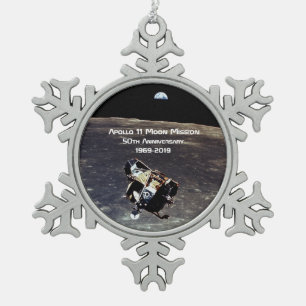 Historic Apollo 11 Moon Mission 50th Anniversary Snowflake Pewter Christmas Ornament