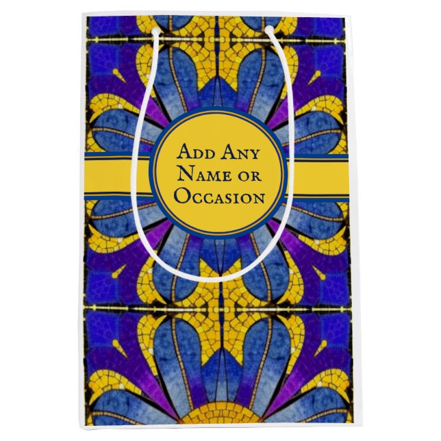 Historic Blue and Yellow Mosaic Floor - Your Text Medium Gift Bag (Front)