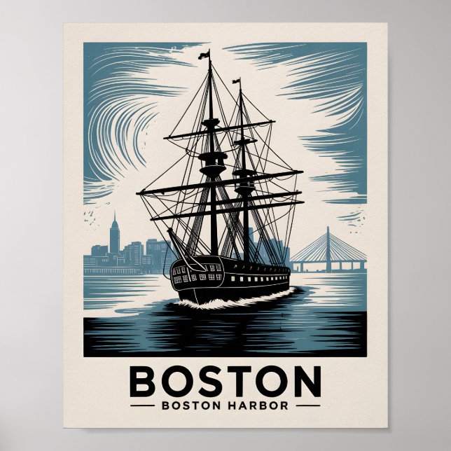 Historic Boston Harbour Massachusetts Ship Vintage Poster (Front)