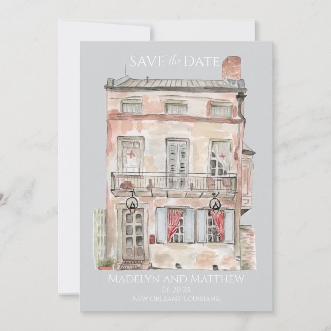 Historic Building New Orleans Watercolor Invitation (Front)