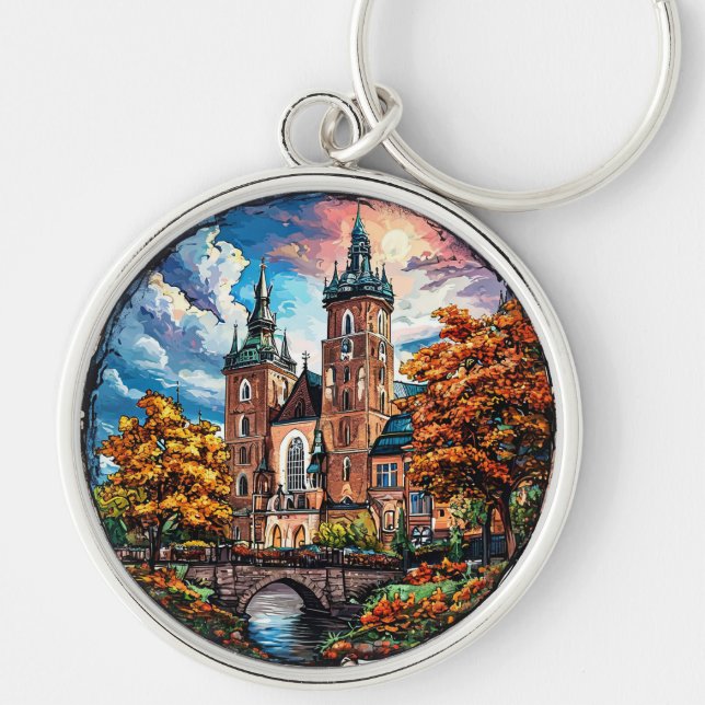 Historic Cathedral Surrounded by Autumn Colours Keychain (Front)