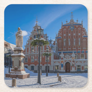Historic city center in Riga, Latvia Square Paper Coaster