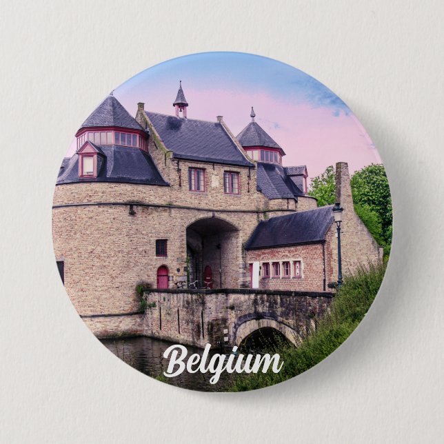Historic city gate in Bruges 3 Inch Round Button (Front)