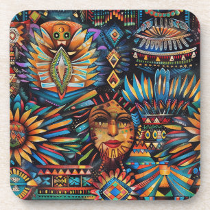 Historic Cyan "Pre-Columbian Tapestry" Cork-Backed Coaster