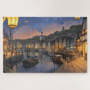 Historic European Harbour At Night Jigsaw Puzzle