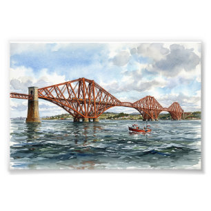Historic Forth Rail Bridge Scotland Watercolour Photo Print