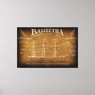 Historic Full-Rigged Ship BALCLUTHA Blueprint 1886 Canvas Print