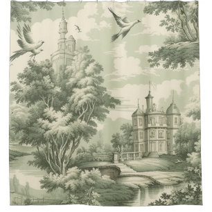 Historic Green French Scenic Toile Pattern
