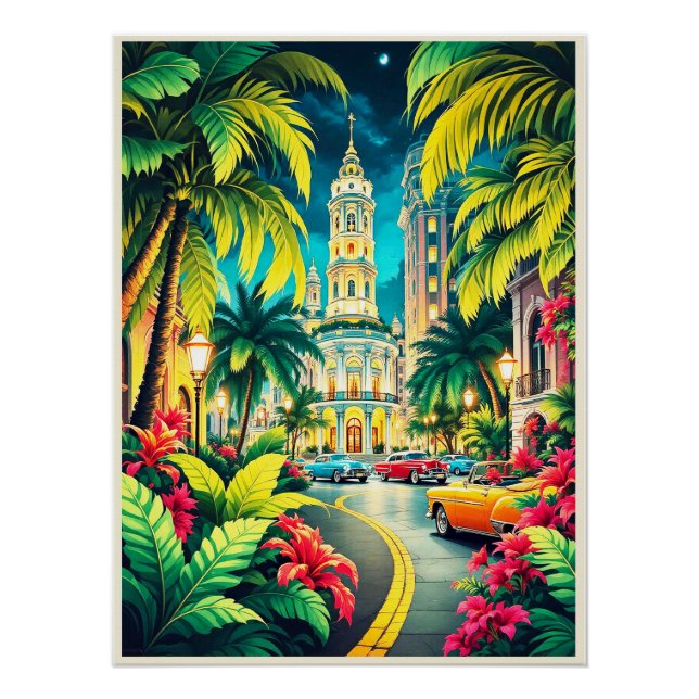 Historic Havana at Night Poster. Poster (Front)