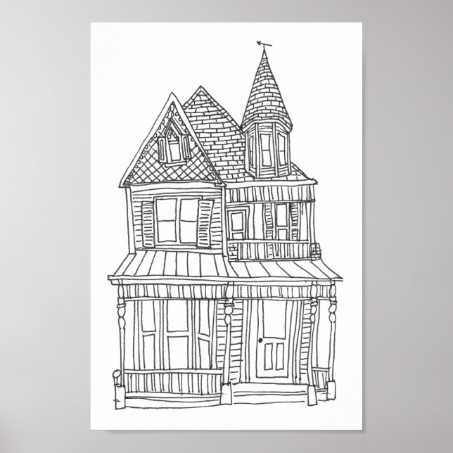 Historic Home Line Drawing Art Print (Front)