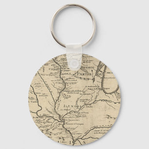 Historic Illinois Map of 1718 Keychain