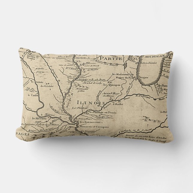 Historic Illinois Map of 1718 Lumbar Pillow (Front)