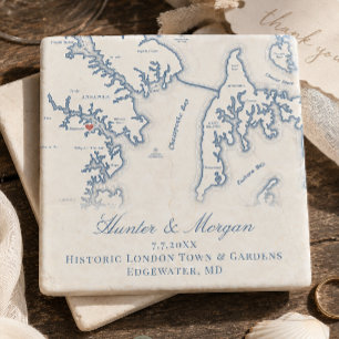 Historic London Town Wedding Edgewater MD Map  Stone Coaster