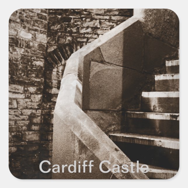 Historic Medieval Cardiff Castle Stairs Square Sticker (Front)