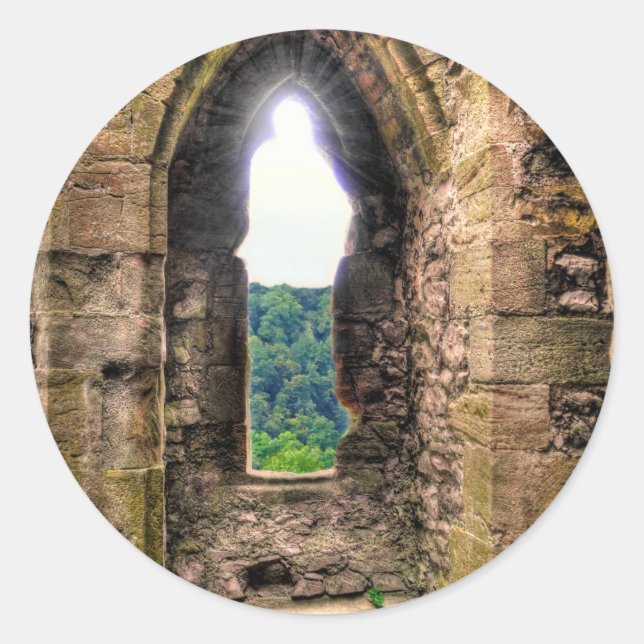 Historic Medieval Chepstow Castle Window Classic Round Sticker (Front)