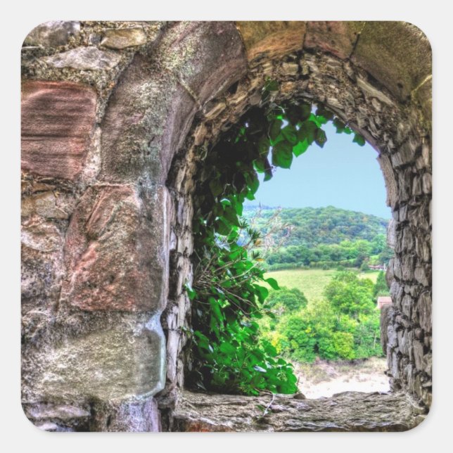 Historic Medieval Chepstow Castle Window Square Sticker (Front)