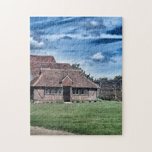 Historic Medieval English Barn Scene Jigsaw Puzzle (Vertical)