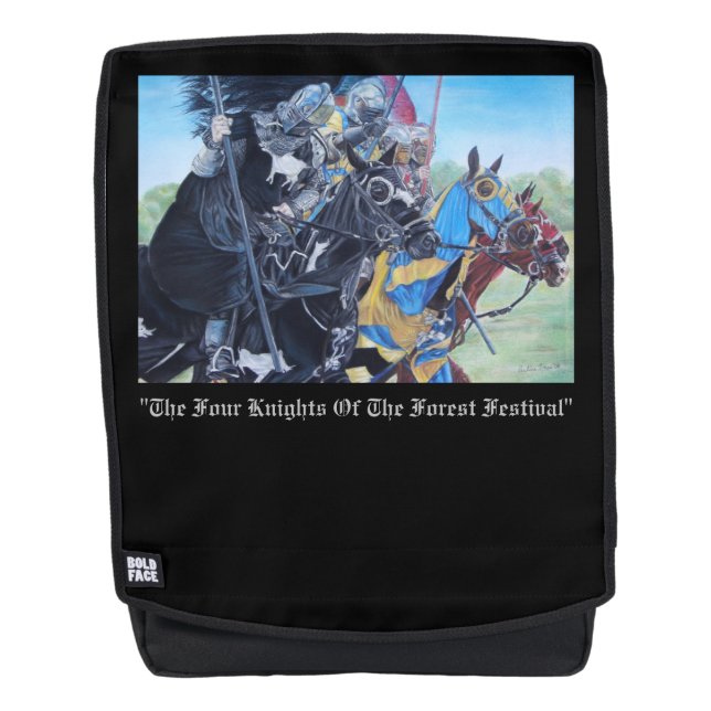 historic medieval knights jousting on horses backpack (Front)