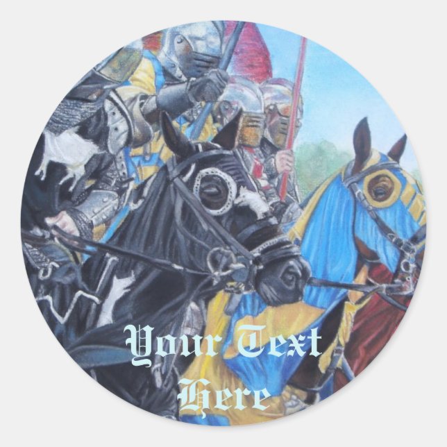 historic medieval knights jousting on horses classic round sticker (Front)