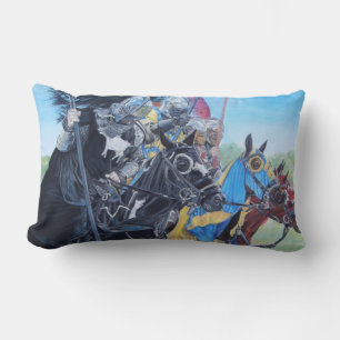 historic medieval knights jousting on horses lumbar pillow
