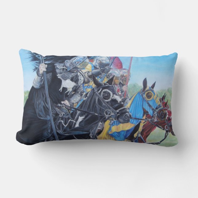 historic medieval knights jousting on horses lumbar pillow (Front)