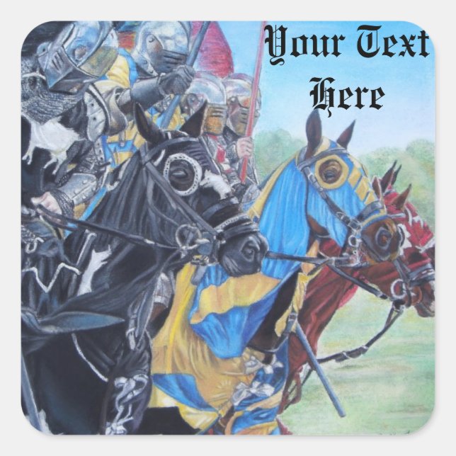historic medieval knights jousting on horses square sticker (Front)