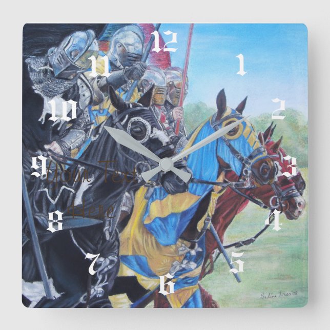 historic medieval knights jousting on horses square wall clock (Front)