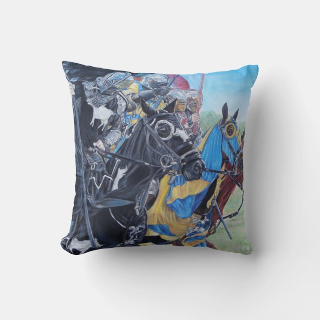 historic medieval knights jousting on horses throw pillow (Front)