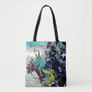 historic medieval knights jousting on horses tote bag