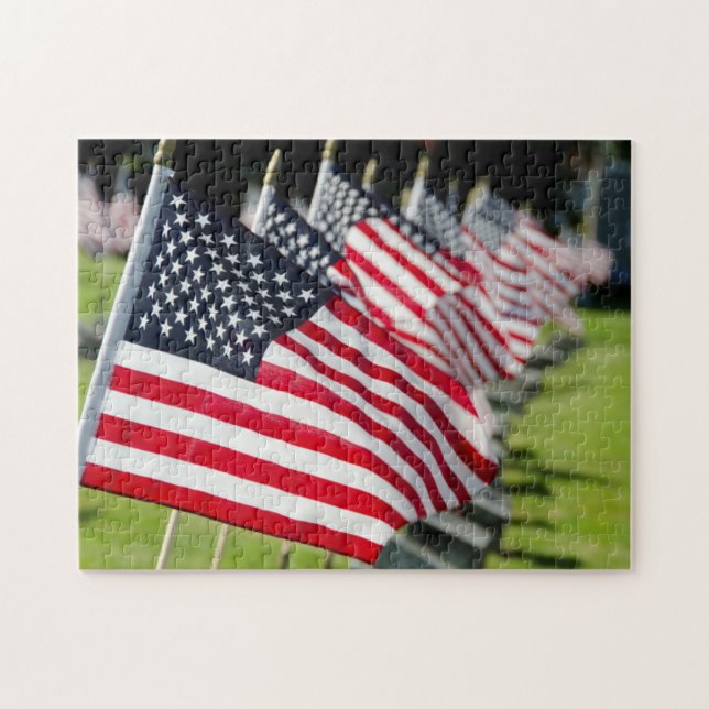 Historic military cemetery with US flags Jigsaw Puzzle (Horizontal)