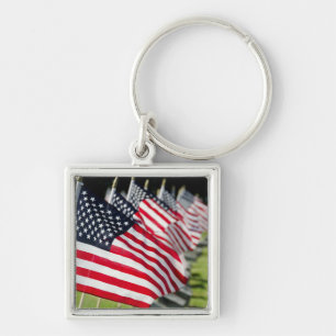Historic military cemetery with US flags Keychain
