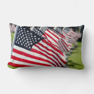 Historic military cemetery with US flags Lumbar Pillow