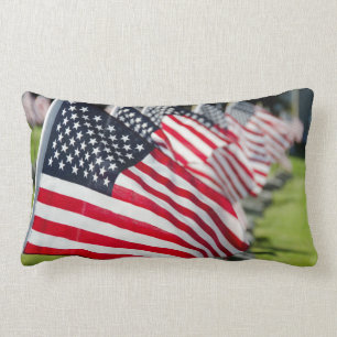 Historic military cemetery with US flags Lumbar Pillow