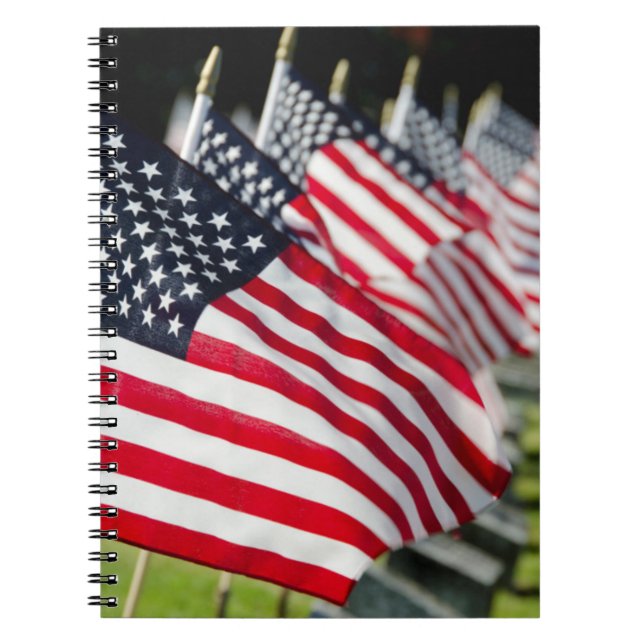 Historic military cemetery with US flags Notebook (Front)