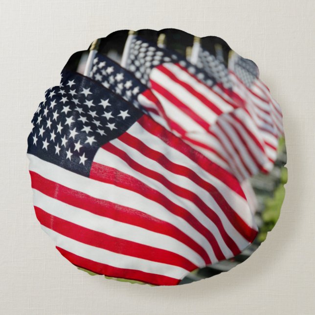 Historic military cemetery with US flags Round Pillow (Front)