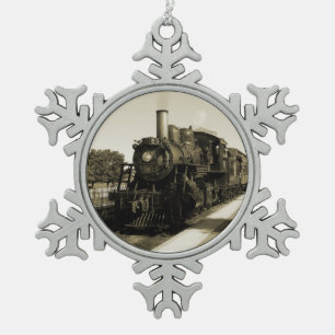 Historic Railroad Snowflake Pewter Christmas Ornament