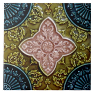 Historic Repro Rose, Green, Indigo Majolica Tile
