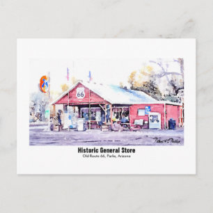 Historic Route 66 Arizona General Store Watercolor Postcard