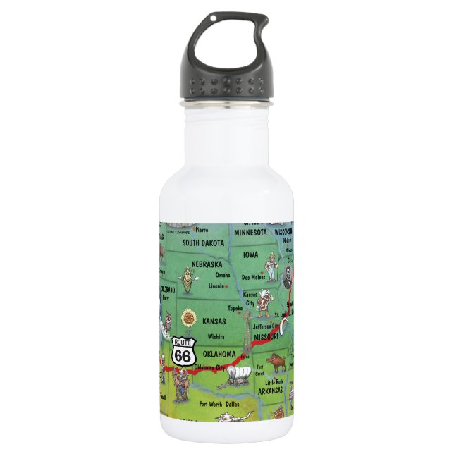 Historic Route 66 Cartoon Map 532 Ml Water Bottle (Front)