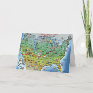 Historic Route 66 Cartoon Map Card